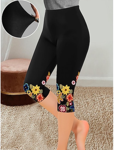  Mujer Fajas Pantalones Capri 65% Poliéster Estampado Design Tiro Alto Capris Amarillo Claro Primavera, Otoño, Invierno, Verano