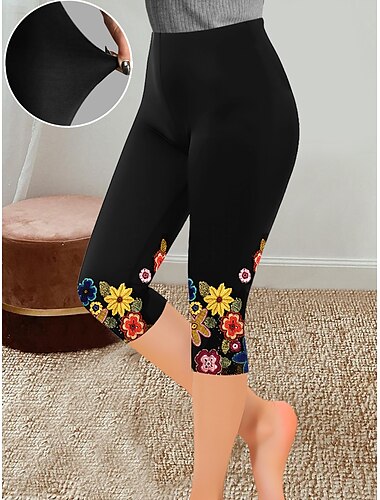  Femme Normal Gaine Pantalons Capri Design Décontractées Capris Taille Haute Fleur Taille elastique Imprimer Respirabilité Confortable Haute élasticité Casual Usage quotidien Jaune clair Chocolat