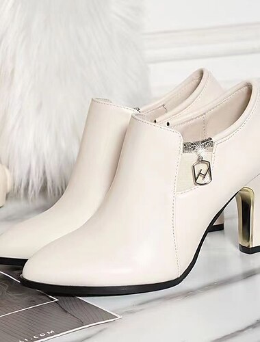  Weiße Stiefeletten für Damen – spitze High Heels mit Reißverschlussdetail für elegante Bürokleidung, Partys und Herbstoutfits