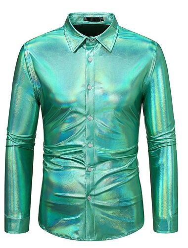  Disko 1980er Glänzend Metallisch Bluse / Hemd Maskerade Disco Herren Karnevalskostüm Maskerade Party / Abend Junggesellinnenabschiedsparty Pride Parade Erwachsene Hemd
