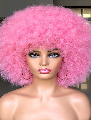  peluca afro corta con flequillo para mujeres negras peluca rizada rizada afro 70s peluca afro grande sintética premium