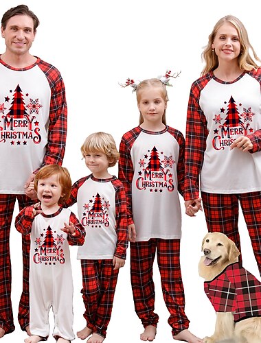  Árboles de Navidad Pijamas de Navidad familiares Vestimenta Nocturna Hombre Mujer Chico Chica Navidad Año Nuevo Nochebuena Estilo lindo Trajes a juego para la familia Dulce Niños Adulto Ropa de casa