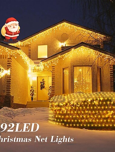  3 * 2 m 192 led síťová světla venkovní síťová světla, 8 režimů síťová světla pro keře zapojte, vodotěsná vánoční halloweenská dekorace síťová řetězová světla pro keře stropní svatba vnitřní venkovní (9,8 stop x 6,6 stop)