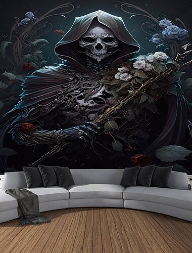  Halloween-Dekorationen, erschreckender Wandteppich, Wandkunst, großer Wandteppich, Wanddeko, Fotohintergrund, Decke, Vorhang, Zuhause, Schlafzimmer, Wohnzimmer, Dekoration, Tod, Totenkopf, Friedhof