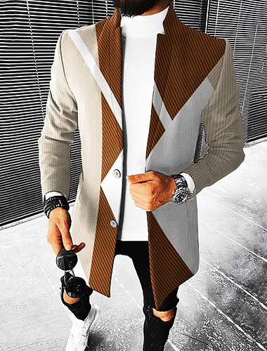  Herren Geometrie Wintermantel Mantel warm halten Atmungsaktiv Komfortabel Modisch Strassenmode Geschäftlich Arbeit Tragen Sie, um zu arbeiten Ausgehen Tasche Bedruckt Herbst Winter Umlegekragen