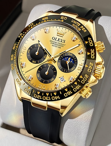  Olevs Heren Quartz Horloge Sport Polshorloge Luminous Chronograaf Kalender Multifunctioneel Timing Waterdichte Siliconen Strap Horloge