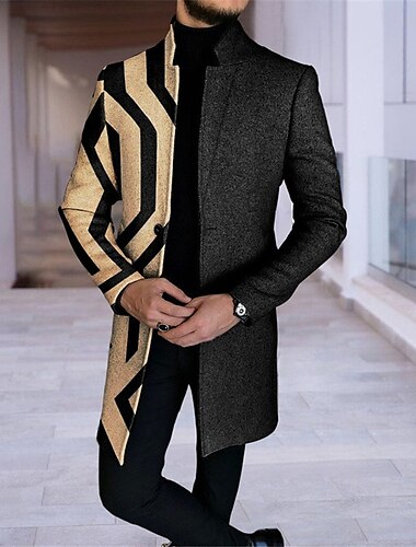  Herr Rutig Geometri Vinterkappa Rock Kappa Håller värmen Andningsfunktion Bekväm Mode Streetwear Affär Arbete Klä till Jobbet Utekväll Ficka Mönster Höst vinter Nedvikt Långärmad Blå Purpur Khaki grön