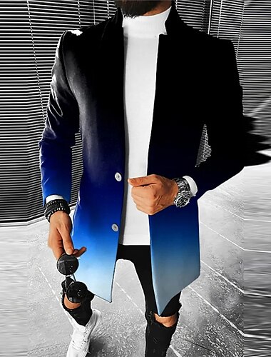  Herr Gradvis Vinterkappa Rock Kappa Håller värmen Andningsfunktion Bekväm Mode Streetwear Affär Arbete Klä till Jobbet Utekväll Ficka Mönster Höst vinter Nedvikt Långärmad Kungsblå Blå Bläck blå