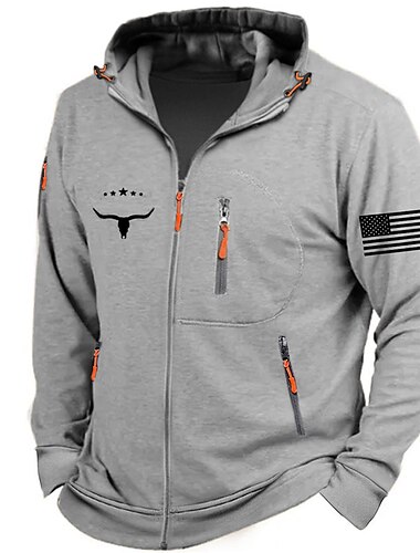  Hombre Graphic Bandera Manga Larga Sudaderas Con Capucha Ropa de calle Design Deporte Casual Primavera & Otoño Azul Marino Gris Oscuro Gris Ropa Diseñador S M L XL XXL 3XL