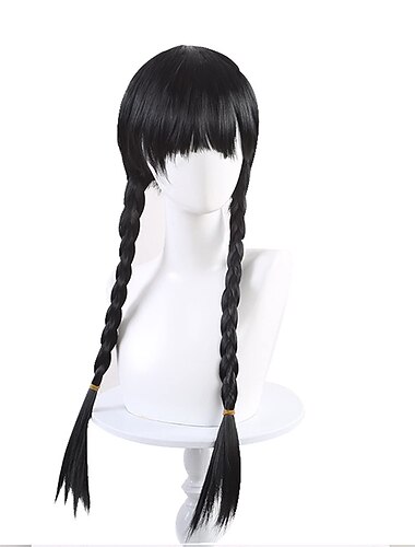  μακριά μαύρη ίσια πλεκτή περούκα για πλεξούδες μαλλιά για παιδικά κορίτσια cosplay party αποκριάτικες περούκες