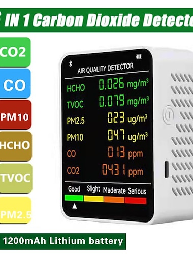  6 In 1 PM2.5 PM10 HCHO TVOC CO CO2 Air Quality Detector CO CO2 Formaldehyde Monitor Home Office Air Quality Tester