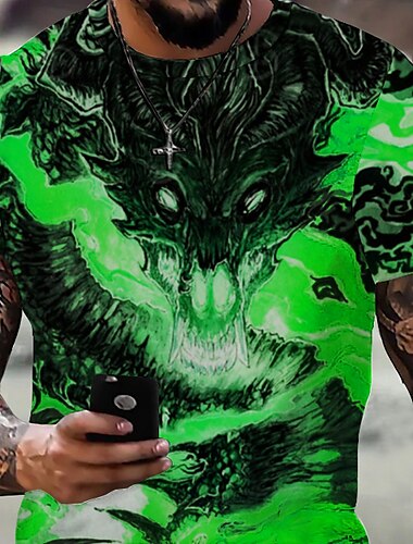  Herren Graphic Tier Drache T Shirt Kurzarm T-Shirt 3D-Druck Rundhalsausschnitt Hemd Vintage Modisch Designer Outdoor Täglich Sport Hellgelb Dunkelgelb Schwarz Frühling Sommer Bekleidung S M L XL 2XL