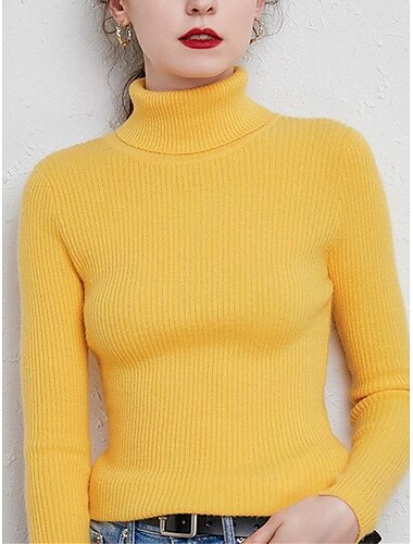  Damen Pullover Stilvoll Brautkleider schlicht Weich Feste Farbe Gerippt Rollkragen überdimensional Langarm Stricken Täglich Festtage Ausgehen Rostrot Pink Lila Herbst Winter