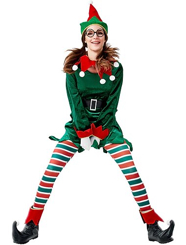  Kerstman Elf Mrs.Claus Outfits Kerstmuts Fancy Kerst Jurk Dames Kerstmis Volwassenen Kerstmis Carnaval kerstavond Kerstmis Feest Jas Broeken Handschoenen Riem Beenwarmers