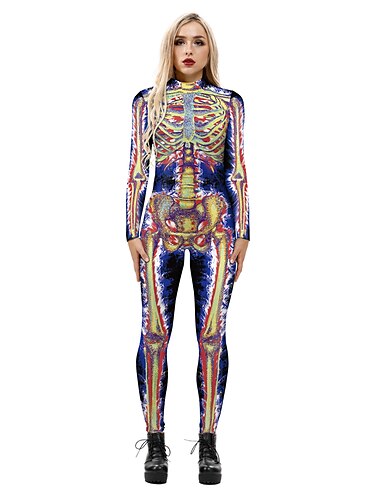  Skelett Totenkopf Cosplay Kostüm Hautenger Anzug Bodysuit Erwachsene Damen Ein Stück Leistung Party Karneval Maskerade Einfaches Karnevalskostüm