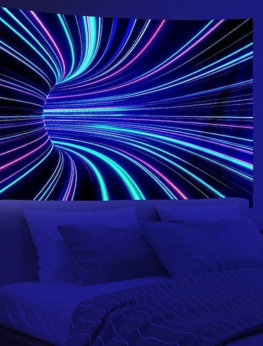  Tapisserie à lumière noire réactive aux UV qui brille dans le noir, décoration murale suspendue en néon 3D, vortex psychédélique, trippant et brumeux, pour salon, chambre à coucher