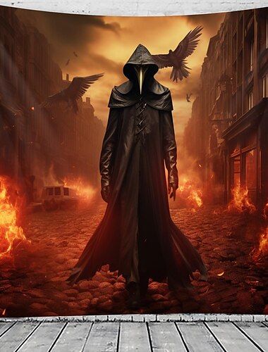  Halloween Plague Doctor Hanging Tapestry Wall Art Large Tapestry Mural Decor Photograph Backdrop Blanket Curtain Home Bedroom Living Room Decoration Halloween Decorations