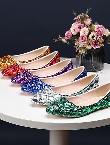  Zapatos planos de mujer con diamantes de imitación multicolor: zapatos planos con punta brillante para bodas, fiestas o eventos nocturnos