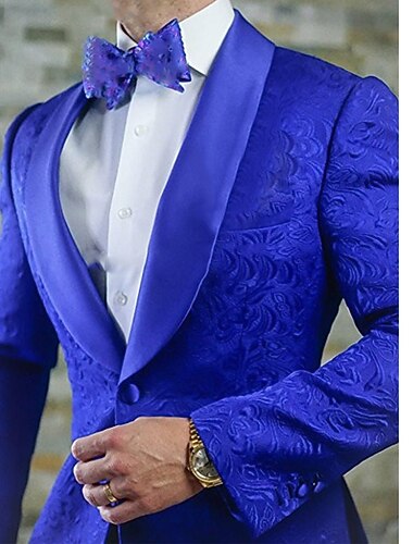  Heren Smoking Kostuums Schoolfeest Bruiloft Zwart Wit Lente, Herfst, Winter, Zomer Pak Sjaalkraag Feest Jacquard Floral Getailleerd 2-delige set Enkele rij knopen met één knoop