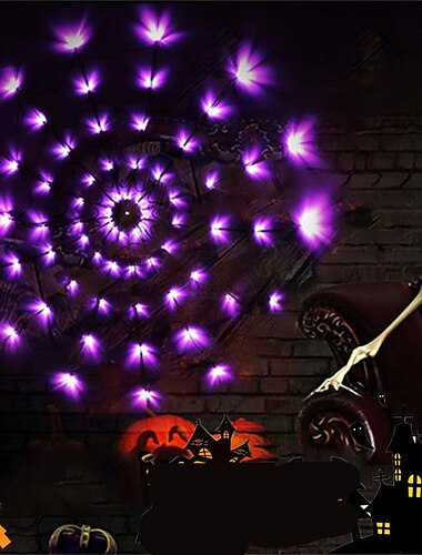  2 Stück Halloween-Dekoration leuchtende Spinnennetz-Fischernetz-Lichterkette für Party-Geister-Festival-Requisiten Halloween-Dekorationen