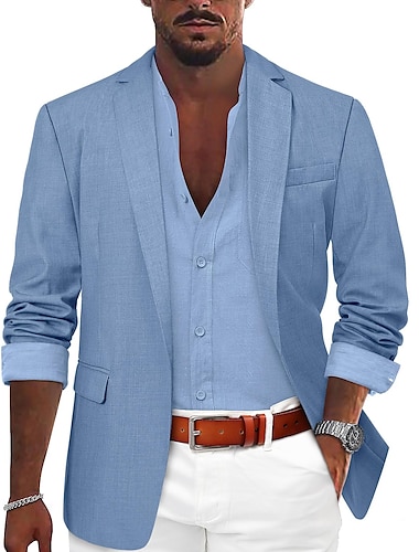 jachetă blazer casual pentru bărbați, croit obișnuit, culoare uni, un singur buton, negru, albastru, maro, verde armat, gri 2024