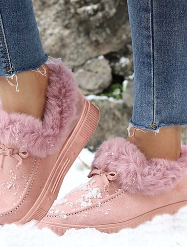  Women's Boots Snow Boots Suede Shoes Plus Size Outdoor Daily Solid Color Fleece Lined Booties Ankle Boots Winter Flat Heel Round Toe Vintage Cute Plush Faux Fur Faux Suede Loafer claret Leopard Print