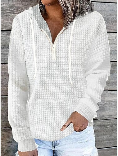  Per donna Tinta unica Essenziale Manica lunga Felpa mezza cerniera Top regolari Strada Informale Tasca frontale Chiusura lampo quarto Nero Bianco Rosa Cachi Blu scuro Autunno inverno