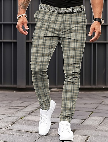  Homens Calças chinês Calça verão Calça casual Bolso frontal Grade / xadrez Conforto Respirável Casual Diário Feriado Moda Básico Preto Azul