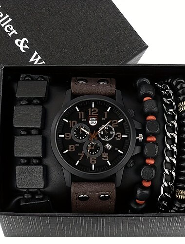  keller weber 5db órák karkötő szett luxus férfi kvarc karóra bőr szíj divat alkalmi férfi óra ajándék barátnak