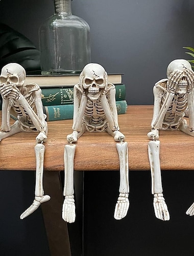  halloween kranie statuer sæt harpiks skelet hylde siddende figurer til hjemmet bogreol bord kant dekorative, kunsthåndværk ornamenter samleobjekter statuer til skelet elskere halloween indretning