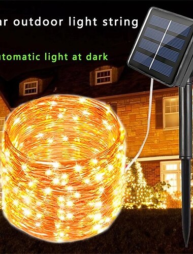  solenergi kobbertråd lys park plenfest utendørs belysning julestreng romoppsett dekorativt lysstreng