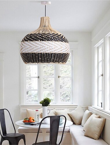  מנורת תליון במבוק מסורתית יצירתי בעבודת יד מנורת תליון 40/45 ס"מ רטרו מנורת תלויה במבוק ארוגה מנורת תלייה ארוגה אהיל נצרים גוף תאורה לשולחן אוכל מסעדה 110-240v