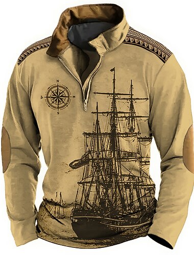  Herren Nautisch Sweatshirts Sweatshirt Pullover Reißverschluss-Sweatshirt Zur Seite fahren Langarm Sweatshirt Viertel Postleitzahl Täglich Klassisch Brautkleider schlicht 3D-Druck Festtage Ausgehen