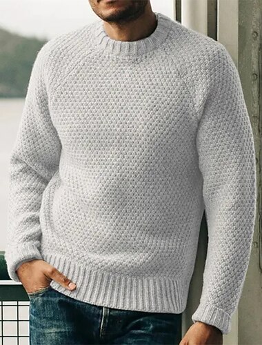  Homens Pulôver suéter suéter de outono Saltador Estriado Crochê Tricotar Padrão Tricotado Tecido Gola Redonda Retro Trabalho Roupa Diária Roupa Inverno Preto Branco M L XL