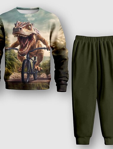  Garçon 3D Animal Dinosaure Ensemble sweat-shirt et pantalon de survêtement manche longue 3D effet Automne Hiver Actif Mode Frais Enfants 3-12 ans Extérieur Vacances Plein Air Standard