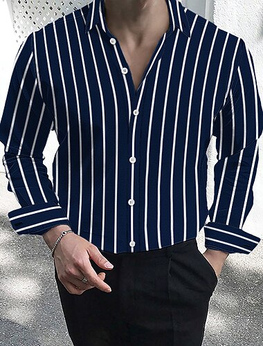  Herre Jakkesætsskjorter Button Down skjorte Stribet skjorte Skjorte med krave Stribet Bryllup Arbejde Sort Hvid Rød Navyblå Langærmet Krave Tøj