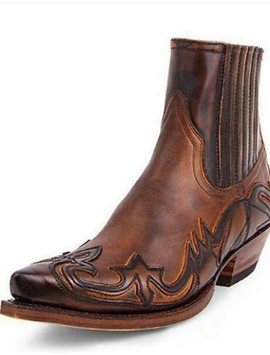  western cowboy-läderstövlar för män med invecklad präglad design, klassisk fyrkantig tå och staplad klack - perfekt för rodeos, countrykonserter och avslappnade utflykter