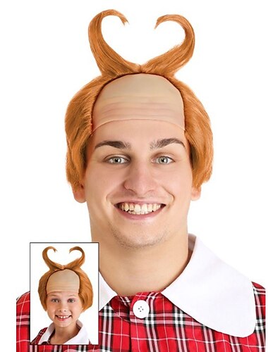  Peluca de disfraz de munchkin naranja con cuernos, pelucas de fiesta de cosplay de halloween