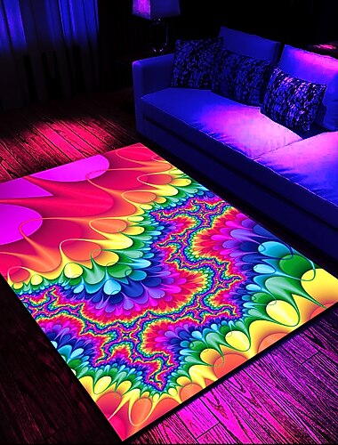  Mit Schwarzlicht bedruckter Teppich, UV-reaktiver, im Dunkeln leuchtender Teppich, große rutschfeste Teppichmatte für die Raumdekoration