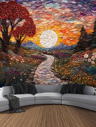  målat glas landskap hängande gobeläng väggkonst stor gobeläng väggmålning dekor fotografi bakgrund filt gardin hem sovrum vardagsrum dekoration