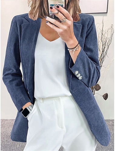  Mujer Chaqueta de Pana chaqueta Formal Botón Color sólido Resistente al Viento Moda Ajuste regular Ropa de calle Manga Larga Otoño Granate S