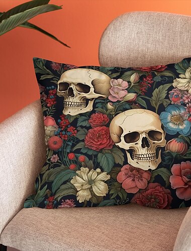  doppelseitiger Kissenbezug, 1 Stück, Skelettblume, weicher, dekorativer quadratischer Kissenbezug für Schlafzimmer, Wohnzimmer, Sofa, Couch, Stuhl, Dekoration