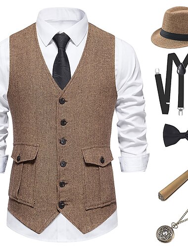  Retro Vintage Goldene Zwanziger 1920er Outfits Weste Panamahut Gentleman Gangster Urlaub Weihnachten Mode Normal Herren Weihnachten Halloween Karneval Abschlussball Club Junggesellinnenabschiedsparty