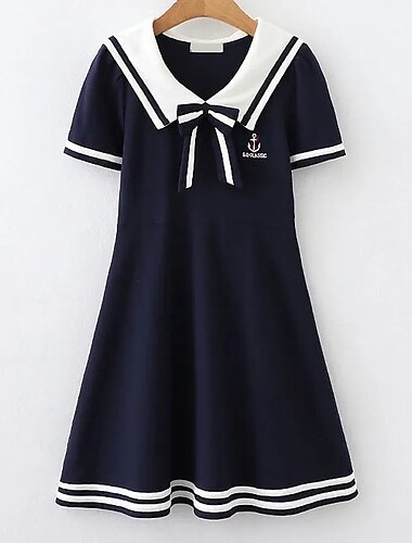  kinderkleidung Mädchen Kleid Streifen Buchstabe Kurzarm Schulanfang Outdoor Casual Bestickt Modisch Täglich Basic Baumwolle Knielang Casual kleid A Linie Kleid Sommerkleid Sommer Frühling 3-13 Jahre