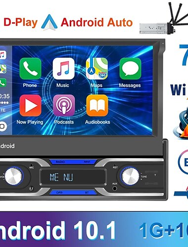  7-Zoll 1din Android 10.1 Autoradio Autoradio Touchscreen Auto-Multimedia-Player unterstützt drahtlose Autowiedergabe und Android-Automatikfunktionen GPS-Navigation Rückfahrkamera