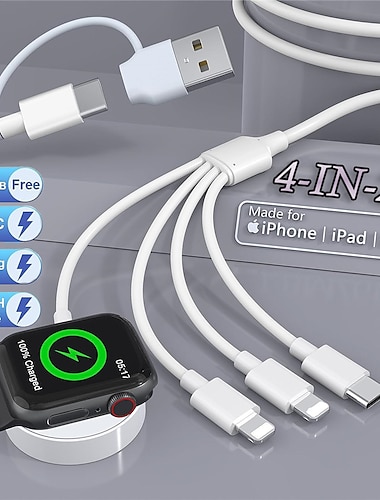  Зарядный кабель для Apple Watch 4-в-2 для Apple Watch/iPhone/Airpods Watch, магнитный зарядный кабель с iwatch series se/8/7/6/5/4/3/2