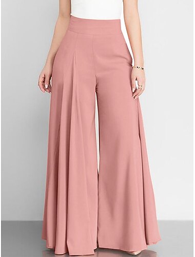  Dames Breed Been Broeken Modieus Streetwear Volledige lengte Hoge taille Effen Zak Billenlift met ruche Hoge snede Comfort Ademend Zacht Micro-elastisch Vakantie Straat Dagelijks Kameel Grijs Zwart