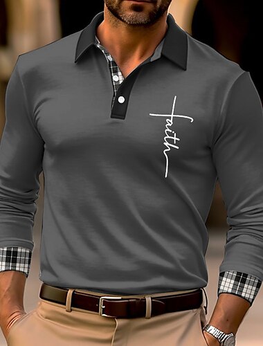  Herr Tro Pikétröjor Golftröja Långärmad Polotröjor Skjortor med krage Business Casual Arbetskläder Högtidskläder Festivalkläder Knappar 3D-utskrift Svart Vit Vin