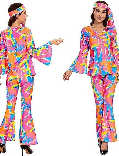  Retro vintage Jaren '80 Intens roze Outfits Hemd Bell Bottom broek Hippie pop Dames Maskerade Feest / Uitgaan Prideparade Trots maand Volwassenen Top Broeken Hoofdband