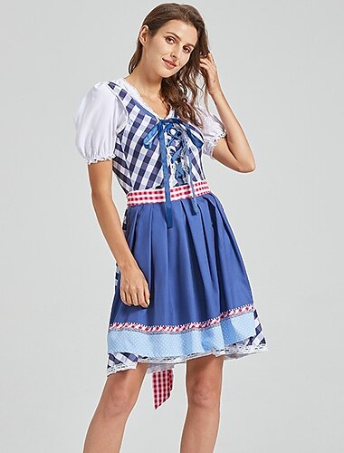  Karneval Oktoberfestbier Kostüm Dirndl Trachtenkleider Oktoberfest / Bier Bayerisch Bayerisch Wiesn Traditioneller Stil Wiesn Damen Stoff im traditionellen Stil Oberteil Kleid Schürze